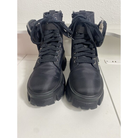 Steve Madden Shoes - Steve Madden Thora-P Black Nylon Lace-Up Combat Ankle Lug Boots Women's 8